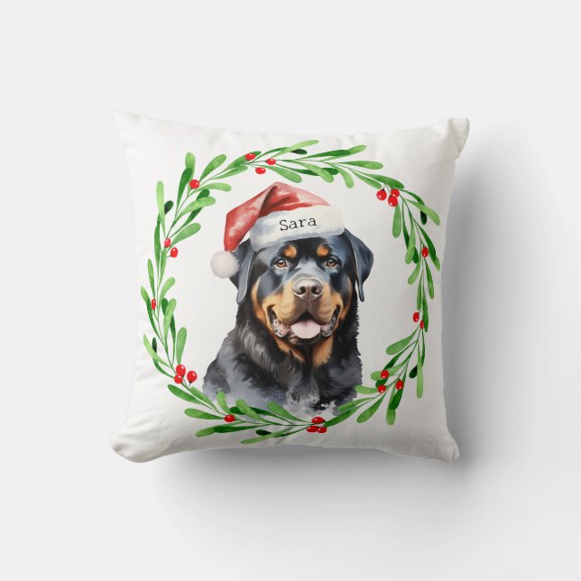 Rottweiler Christmas Personalised Monogram Name Cushion (Front)