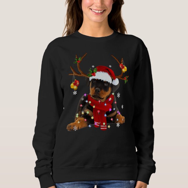 Rottweiler Christmas Reindeer Christmas Lights Paj Sweatshirt (Front)