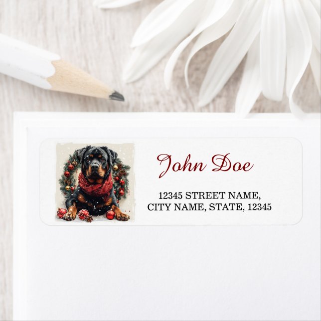 Rottweiler Christmas Return Address Label (Insitu)