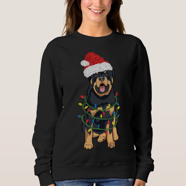 Rottweiler Christmas Rottweiler In Santa Hat And L Sweatshirt (Front)