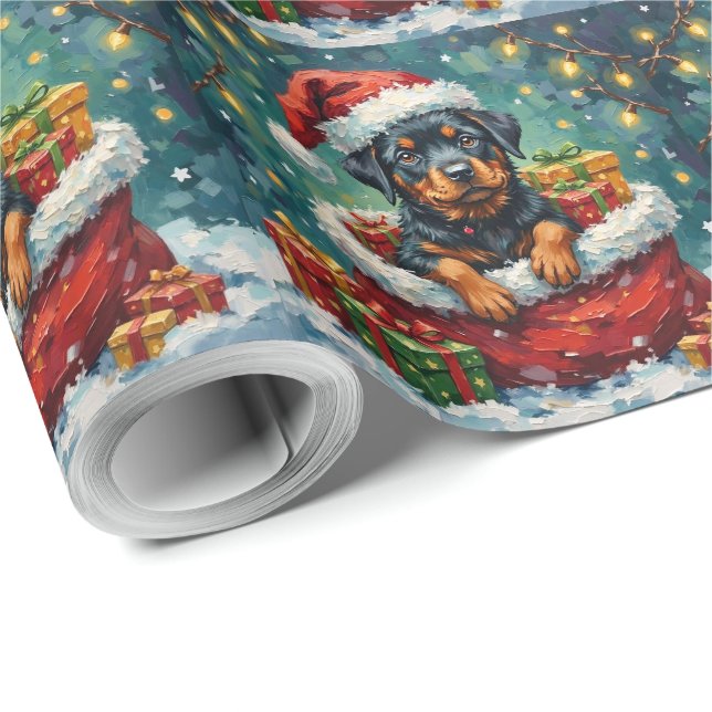Rottweiler Christmas Santa Bag Adventure Wrapping Paper (Roll Corner)