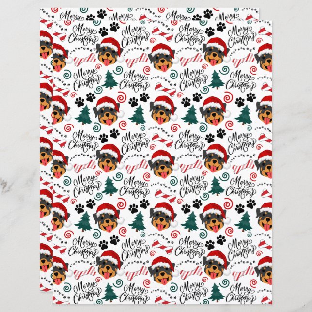 Rottweiler Christmas Scrapbook Paper in White (Front/Back)