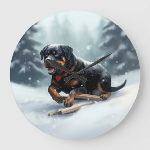 Rottweiler Christmas snow winter Throw Pillow Large Clock