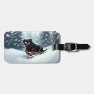 Rottweiler Christmas snow winter Throw Pillow Luggage Tag