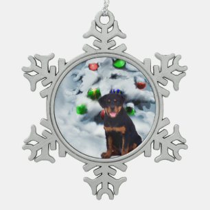 Rottweiler Christmas Snowflake Pewter Christmas Ornament