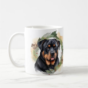 Rottweiler Christmas Wreath Festive Pup Coffee Mug