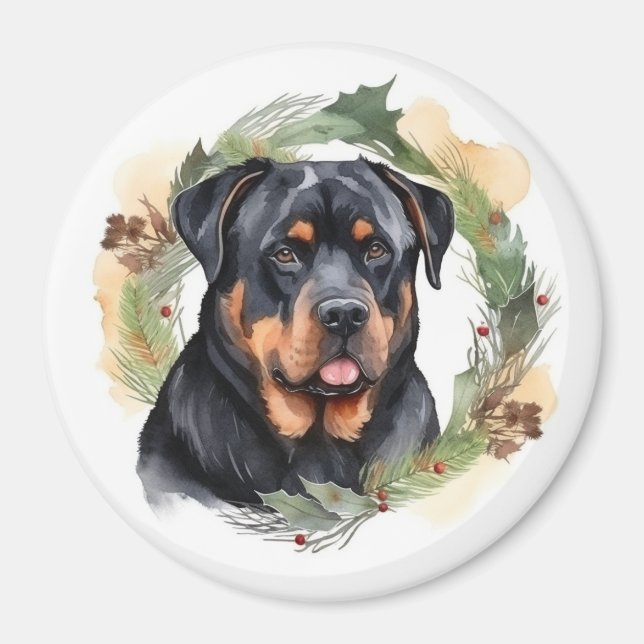 Rottweiler Christmas Wreath Festive Pup Magnet (Front)
