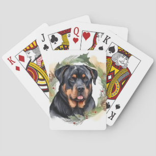 Rottweiler Christmas Wreath Festive Pup Playing Cards