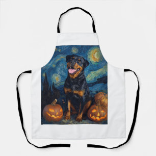 Rottweiler Cute Dog Halloween Jack O Lantern Pumpk Apron