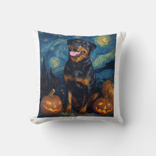 Rottweiler Cute Dog Halloween Jack O Lantern Pumpk Cushion