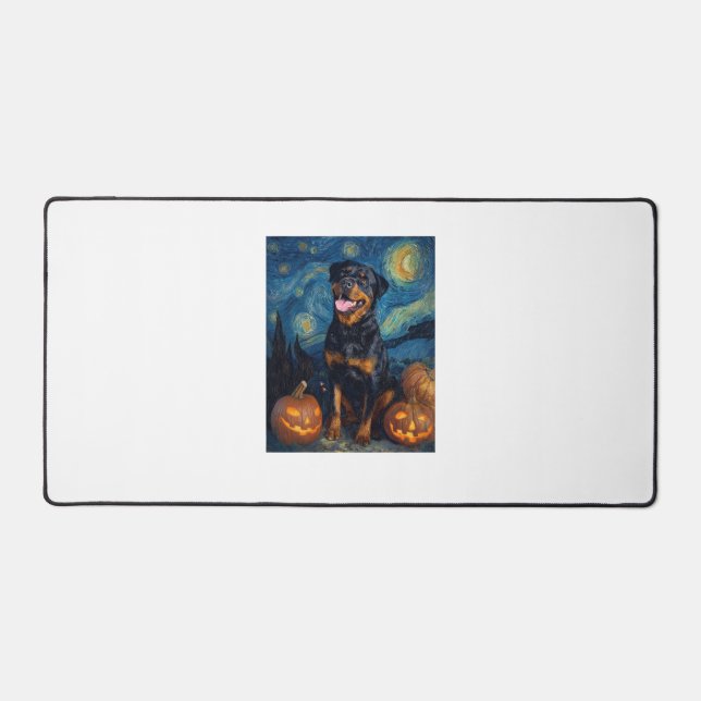 Rottweiler Cute Dog Halloween Jack O Lantern Pumpk Desk Mat (Front)