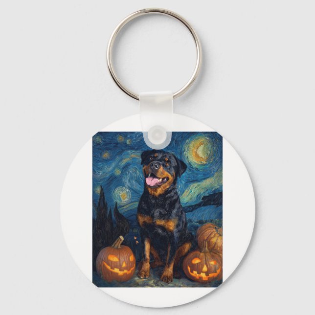 Rottweiler Cute Dog Halloween Jack O Lantern Pumpk Key Ring (Front)