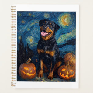 Rottweiler Cute Dog Halloween Jack O Lantern Pumpk Planner