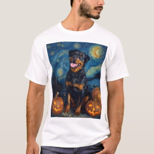 Rottweiler Cute Dog Halloween Jack O Lantern Pumpk T-Shirt