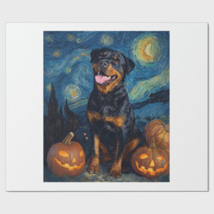 Rottweiler Cute Dog Halloween Jack O Lantern Pumpk Wrapping Paper