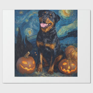 Rottweiler Cute Dog Halloween Jack O Lantern Pumpk Wrapping Paper