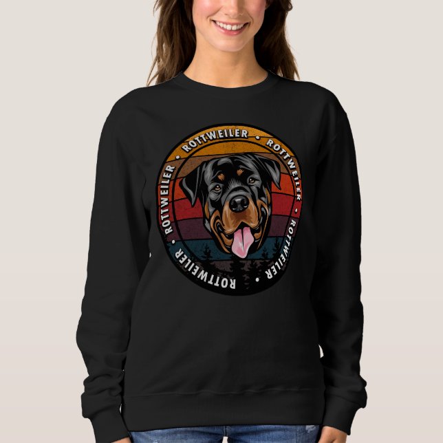 Rottweiler Distressed Sunset Retro Dog Face 25 Sweatshirt (Front)