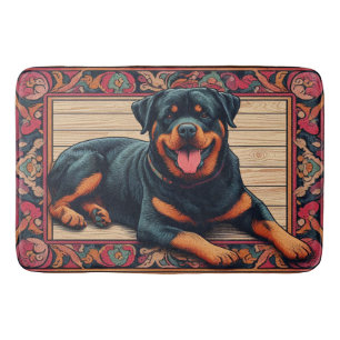 Rottweiler Dog 3D Stylish Colourful Border Bath Mat