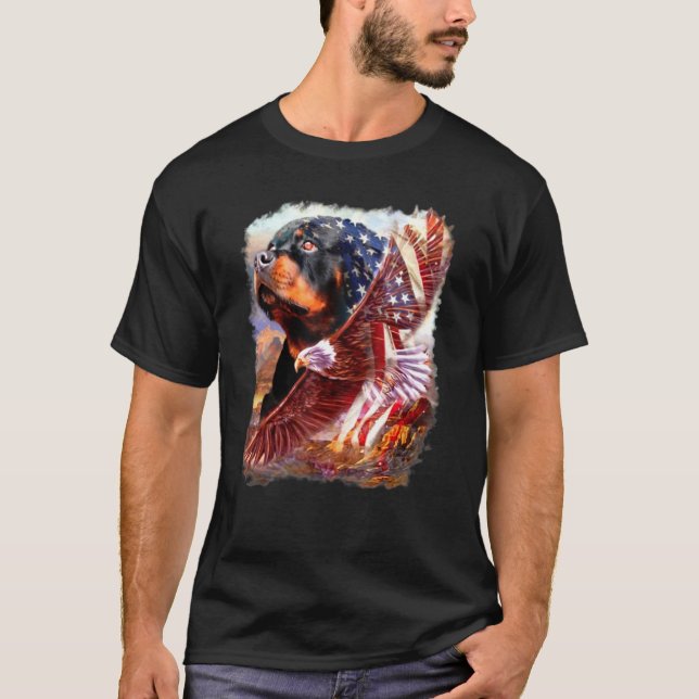Rottweiler Dog American Flag 4th July Independence T-Shirt (Front)