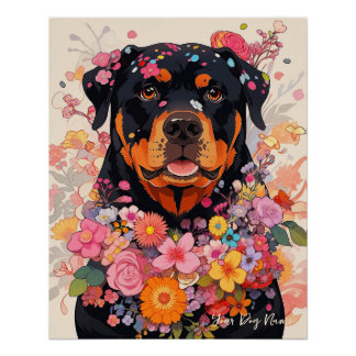 Rottweiler Dog and Flowers 005 - Tailor jewel Poster