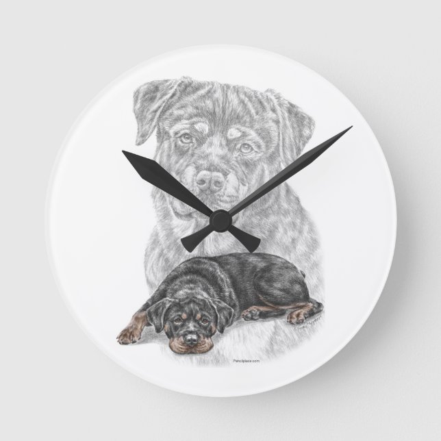 Rottweiler Dog Art Round Clock (Front)