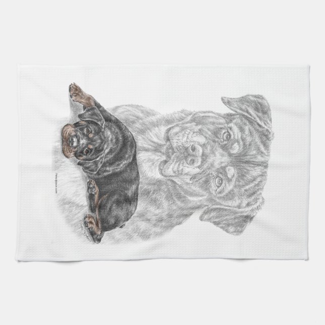 Rottweiler Dog Art Tea Towel (Horizontal)