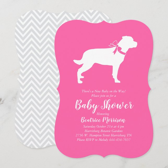 Rottweiler Dog Baby Shower Pink Girl Rottie Invitation (Front/Back)