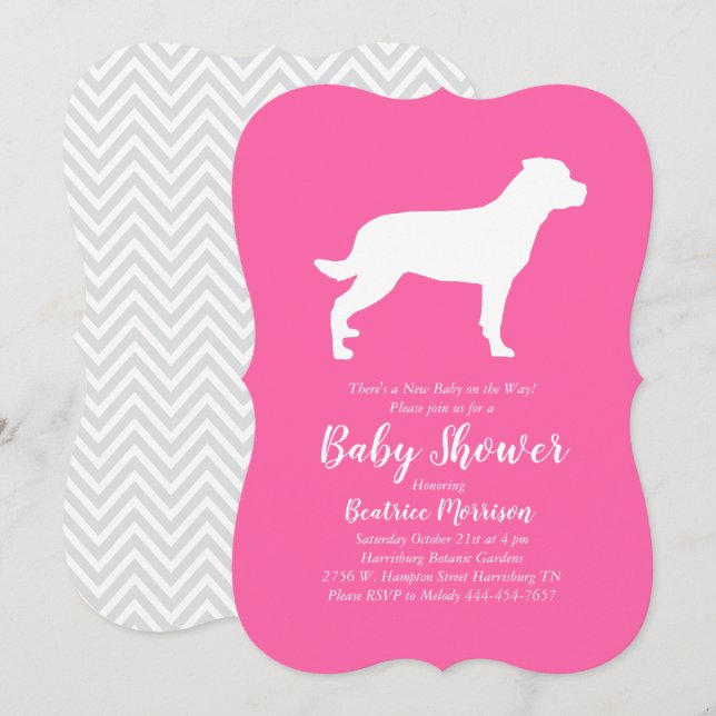 Rottweiler Dog Baby Shower Pink Girl Rottie Invitation (Front/Back)