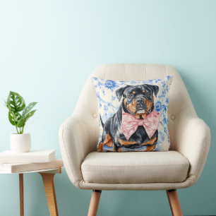 Rottweiler Dog Blue Toile Cushion