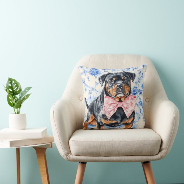 Rottweiler Dog Blue Toile Cushion (Chair)