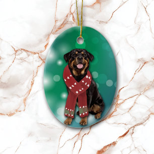 Rottweiler Dog Bokeh Christmas Ceramic Ornament