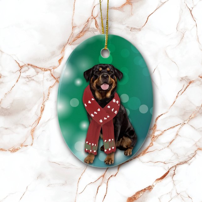 Rottweiler Dog Bokeh Christmas Ceramic Ornament (Creator Uploaded)