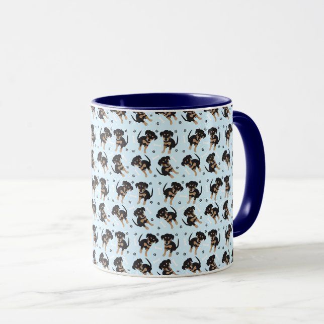 Rottweiler Dog Bone Paw Print Pattern Blue Mug (Front Right)