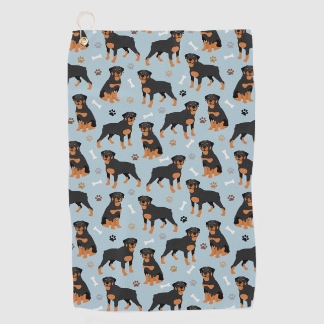 Rottweiler Dog Bones and Paws Golf Towel (Front)