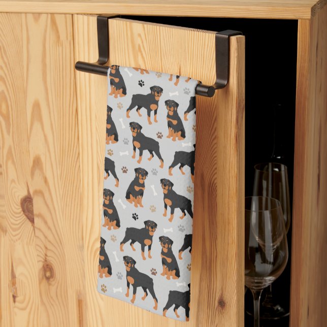 Rottweiler Dog Bones and Paws Kitchen Towel (Thirds Fold)