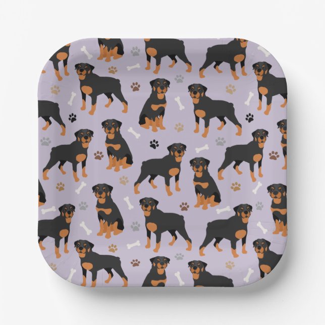 Rottweiler Dog Bones and Paws Paper Plates (Front)