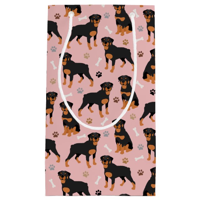 Rottweiler Dog Bones and Paws Small Gift Bag (Front)