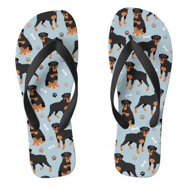 Rottweiler Dog Bones and Paws Thongs (Footbed)