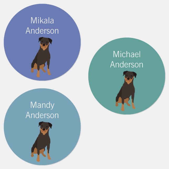 Rottweiler dog breed colours waterproof label (Group)