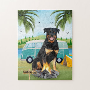 Rottweiler Dog Camping Jigsaw Puzzle