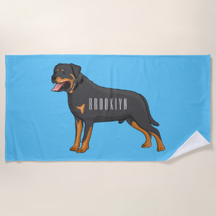 Rottweiler dog cartoon illustration beach towel