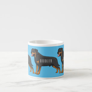 Rottweiler dog cartoon illustration  espresso cup