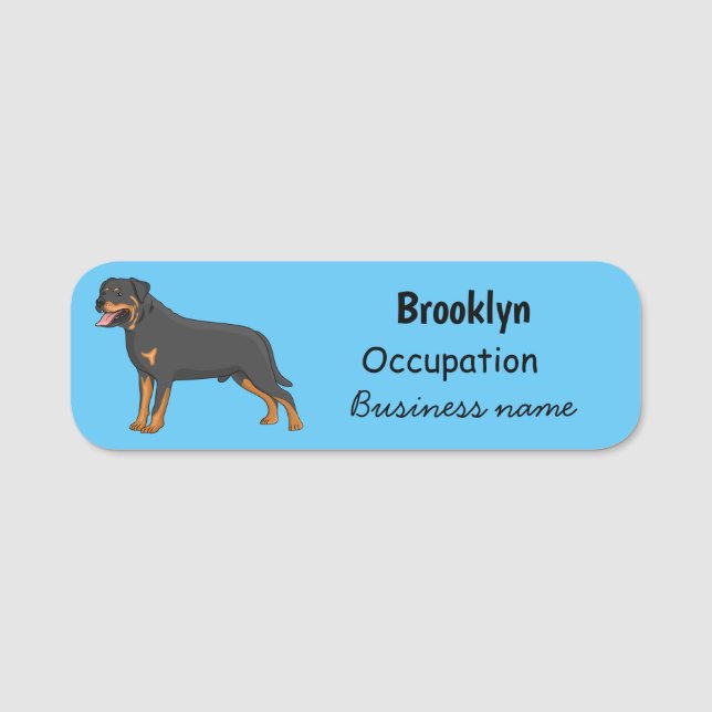 Rottweiler dog cartoon illustration  name tag (Front)