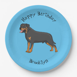 Rottweiler dog cartoon illustration paper plate