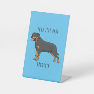 Rottweiler dog cartoon illustration pedestal sign