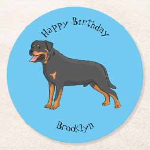 Rottweiler dog cartoon illustration  round paper coaster
