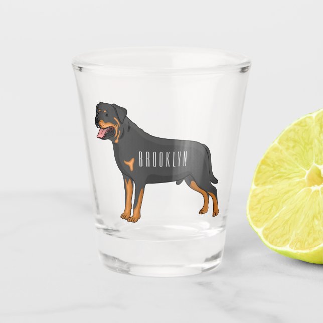 Rottweiler dog cartoon illustration shot glass (Front)