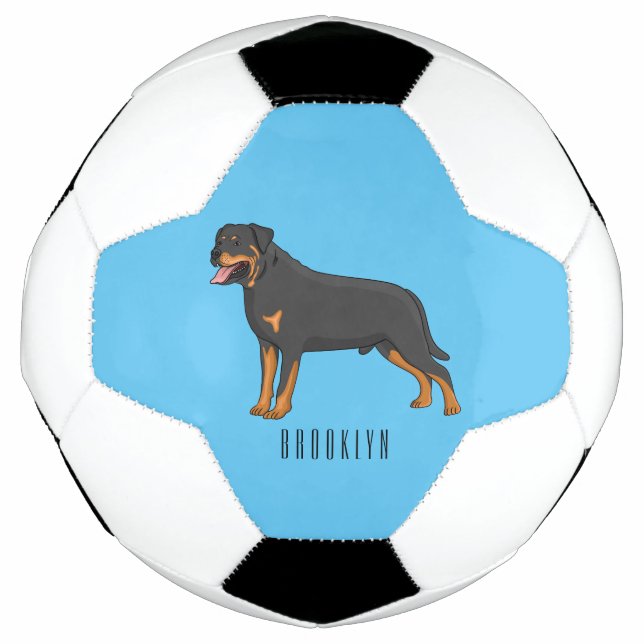 Rottweiler dog cartoon illustration soccer ball (Front)