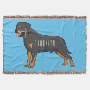 Rottweiler dog cartoon illustration throw blanket