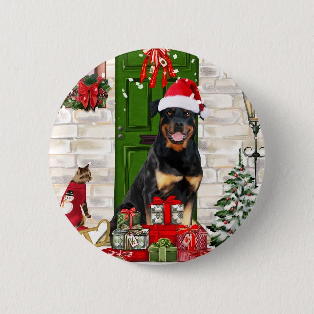 Rottweiler Dog Christmas  6 Cm Round Badge (Front)